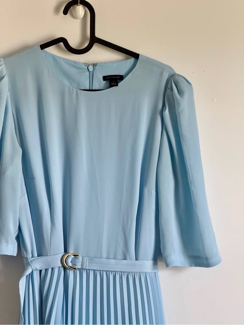 Ann Taylor Sky Blue Pleated Midi Dress with Belt - Picture 1 of 3